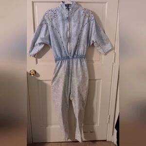 Womens Rio Vintage Denim Studded Bedazzled Jumpsuit Boiler Suit Size Medium